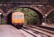 Class 101 multiple unit arriving at Baildon station Spring 1984 after closure of the 2nd line.