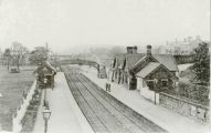 Baildon Station. Showing the 2 lines, footbridge, shelter on 2nd platform, and tracks going to the sidings.